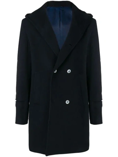 Shop Daniele Alessandrini Hooded Double Breasted Coat - Blue