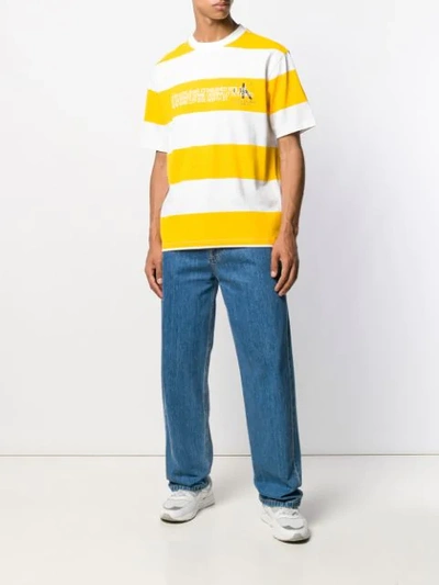 Shop Calvin Klein Jeans Est.1978 Striped Logo T-shirt In Yellow