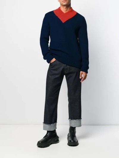 Shop Namacheko Colour-block Ribbed Jumper In Blue