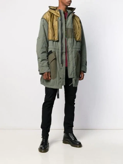 Shop Diesel Quilted Panels Parka In Green