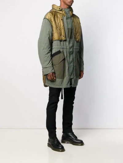 Shop Diesel Quilted Panels Parka In Green
