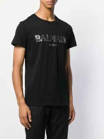 Shop Balmain Metallic Finish Logo T-shirt In Black