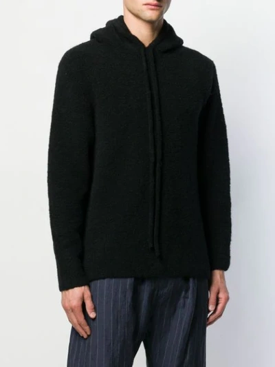 Shop Maison Flaneur Fine Knit Hoodie In Black