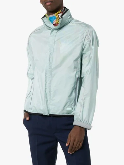 Shop Prada Zip Front Windbreaker Jacket In Blue