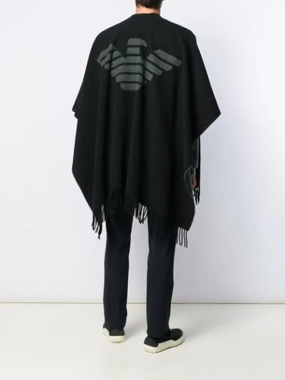 Shop Emporio Armani Logo Blanket Coat In Black