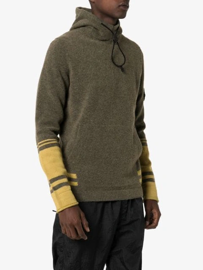 Shop Stone Island Striped Knitted Hoodie In Green