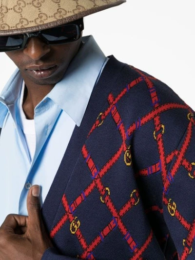 Shop Gucci Gg Intarsia Cardigan In Blue