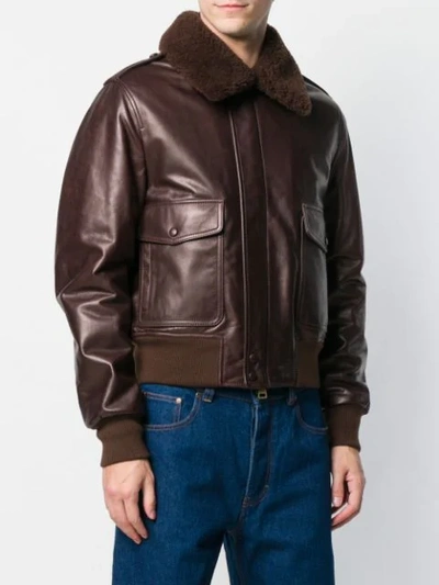 Shop Ami Alexandre Mattiussi Shearling Collar Bomber Jacket In Brown