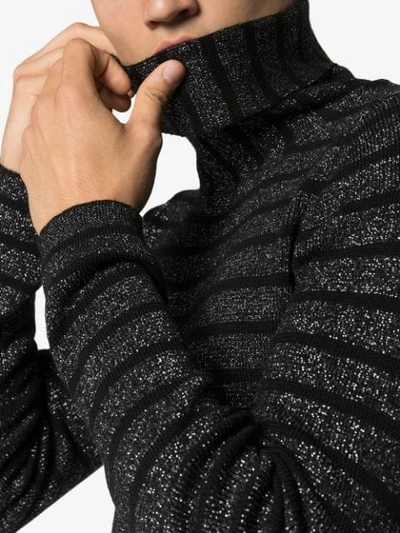 Shop Saint Laurent Striped Knit Sweater In Black
