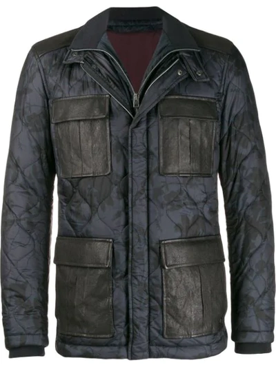 Shop Etro Quilted Camoflage Coat In Blue