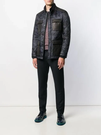 Shop Etro Quilted Camoflage Coat In Blue
