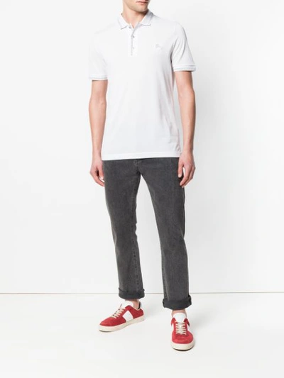 Shop Burberry Stitch Detail Polo Shirt In White