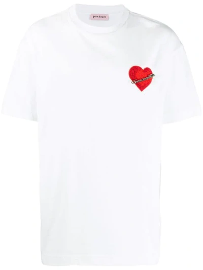 Palm Angels Cotton Jersey T-shirt W/ Heart Patch In White | ModeSens