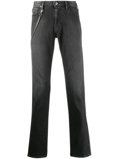 Shop Emporio Armani Chain Detail Straight Leg Jeans In Black