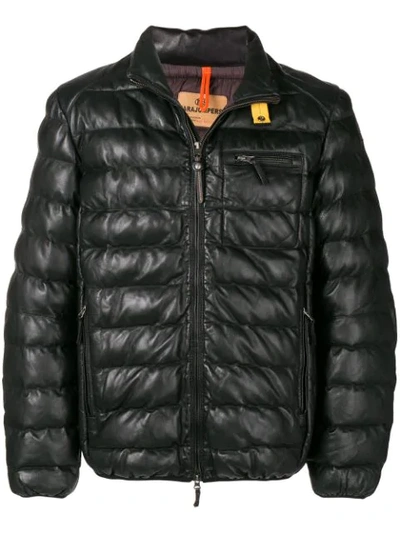 Shop Parajumpers Padded Leather Jacket In Black