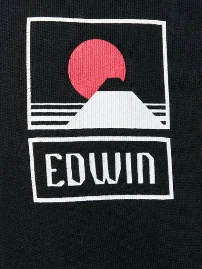 Shop Edwin Logo Print Hoodie In Black