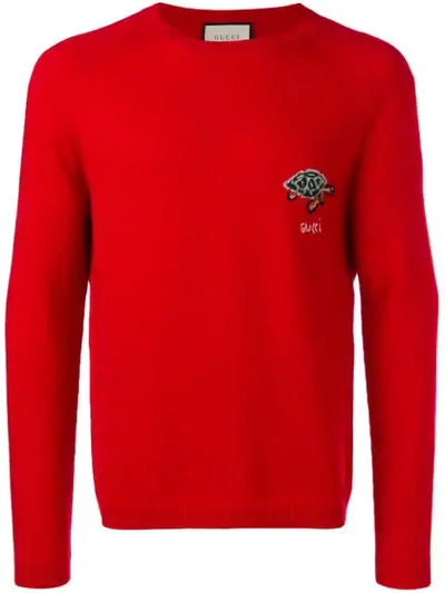 Shop Gucci Turtle Pattern Sweater In Red