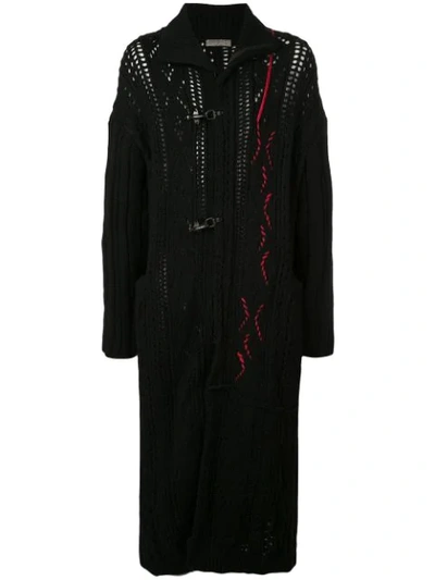 Shop Yohji Yamamoto Contrast Knit Duffle Coat In Black