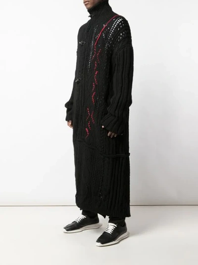 Shop Yohji Yamamoto Contrast Knit Duffle Coat In Black