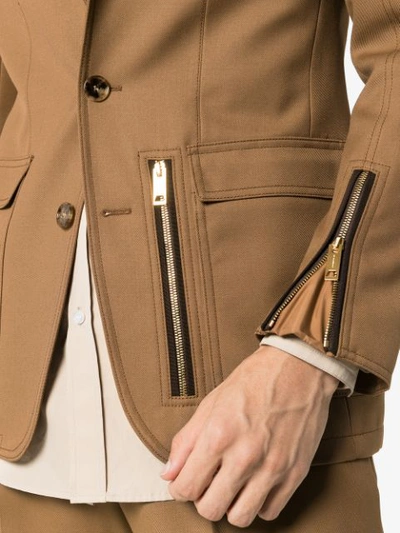 Shop Burberry Zip Detail Blazer In Brown