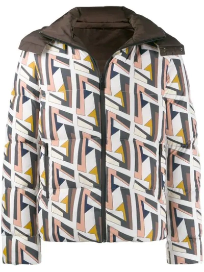 Shop Fendi Geometric Pattern Padded Jacket In White