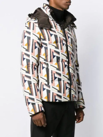 Shop Fendi Geometric Pattern Padded Jacket In White