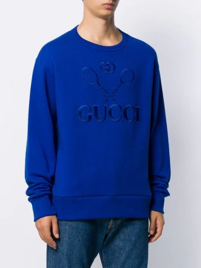 Shop Gucci Tennis Embroidered Sweatshirt In Blue
