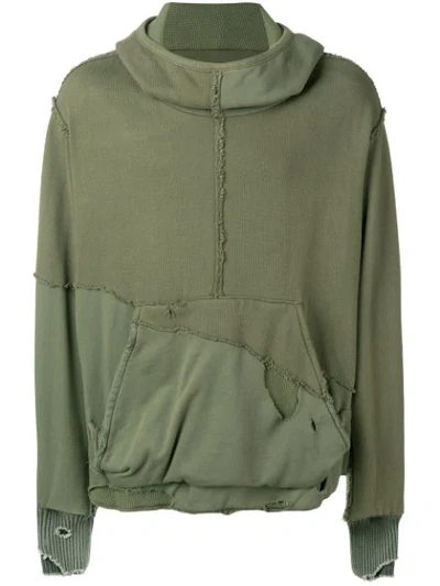 Shop Greg Lauren Slouchy High Tech Hoodie In Green