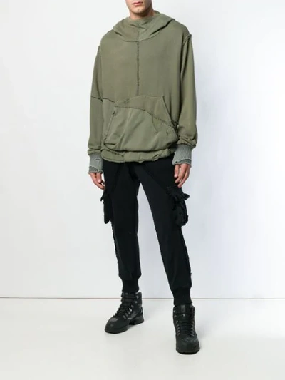 Shop Greg Lauren Slouchy High Tech Hoodie In Green