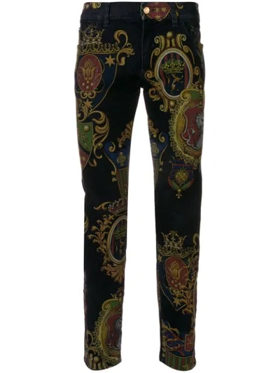 Shop Dolce & Gabbana Crest Print Jeans In Blue