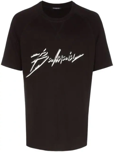 Shop Balmain Signature Logo Print T-shirt In Black