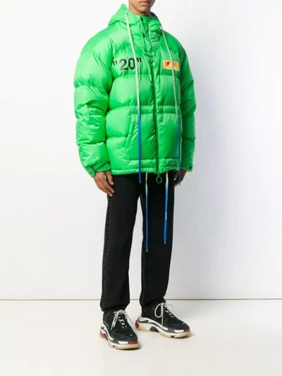 Shop Off-white Logo Print Puffer Jacket In Green