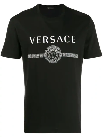 Shop Versace Printed Logo T-shirt In Black