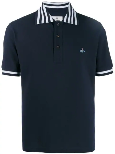 Shop Vivienne Westwood Striped Trim Polo Shirt In Blue