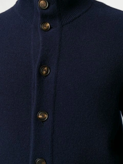 Shop Brunello Cucinelli Mock-neck Knit Cardigan In Blue