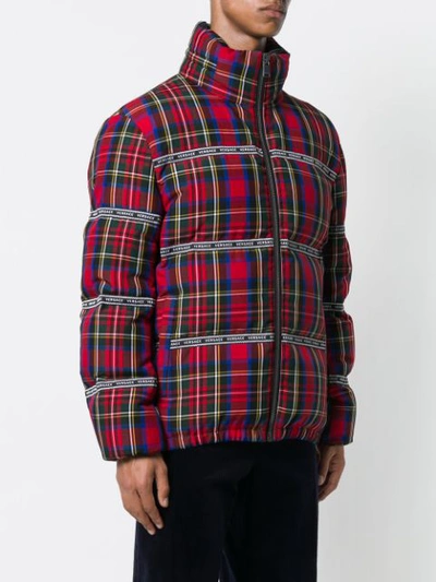 Shop Versace Checked Puffer Jacket In Red