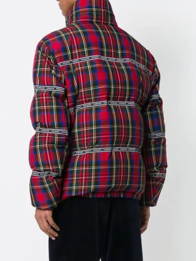 Shop Versace Checked Puffer Jacket In Red