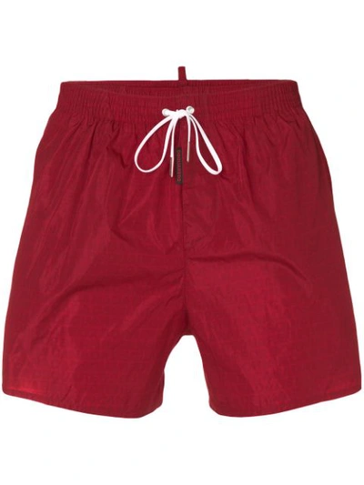 Shop Dsquared2 Logo Printed Swim Shorts In Red