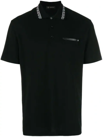 Shop Versace Grecca Polo Shirt In Black