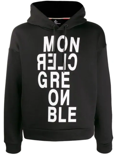 Shop Moncler Logo Hooded Sweatshirt In Black