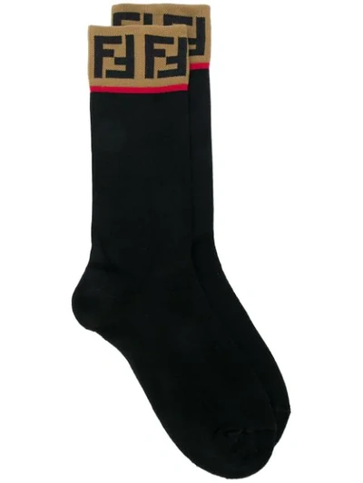 Shop Fendi Logo Patch Socks In Black