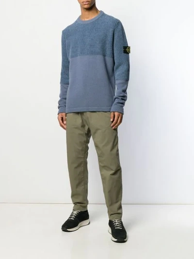 Shop Stone Island Ribbed Panel Jumper In Blue