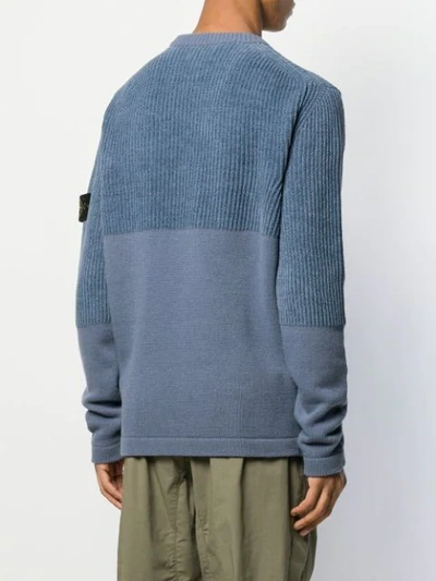 Shop Stone Island Ribbed Panel Jumper In Blue