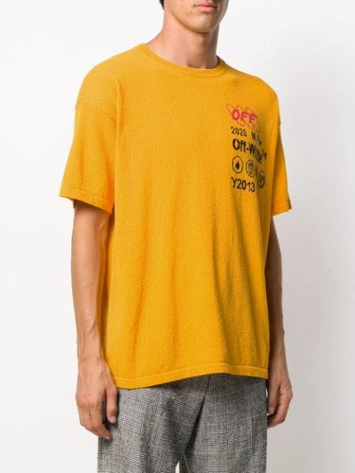 Shop Off-white Logo Textured Oversized T-shirt In Yellow