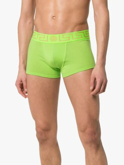 Shop Versace Logo Embroidered Boxer Briefs In Green