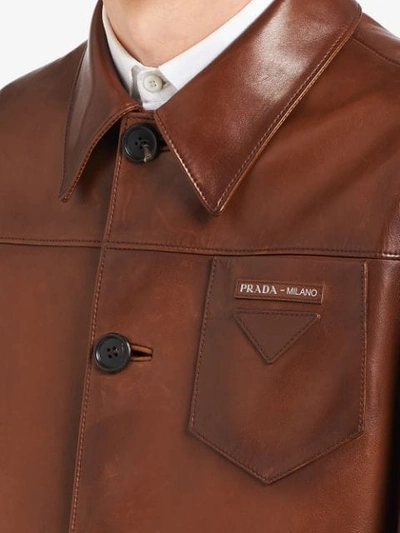 Shop Prada Waxed Overshirt Jacket In Brown