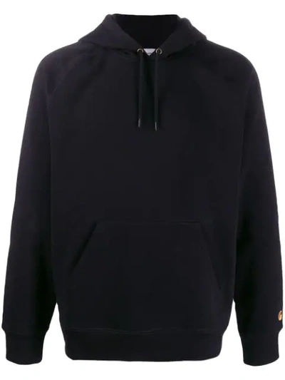 Shop Carhartt Logo Hooded Sweatshirt In Black