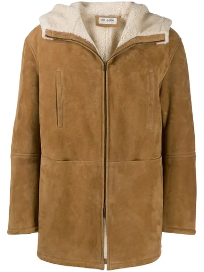 Shop Saint Laurent Shearling-lined Short Coat In Neutrals