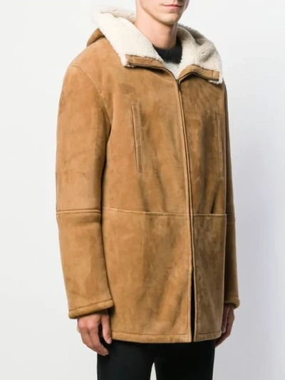 Shop Saint Laurent Shearling-lined Short Coat In Neutrals