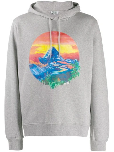 Shop Kenzo Graphic Print Hooded Sweatshirt In Grey